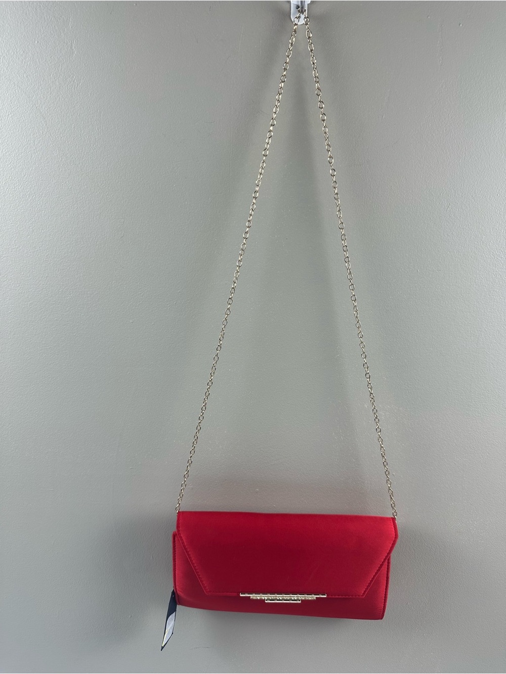 La Regale Red Satin Chain-Strap Clutch
